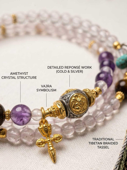 Ganesh Blessing & Wealth Pink Crystal Multi Gem Wrap Bracelet