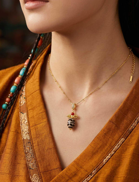Illusion-Clearing & Peace Pendant Necklace | Vajra & Tiger Tooth Dzi