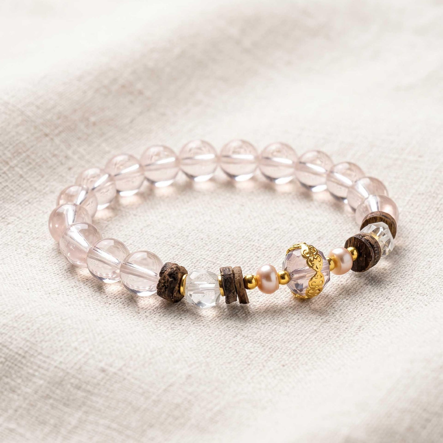 Rose Quartz Agarwood Concentric Bracelet