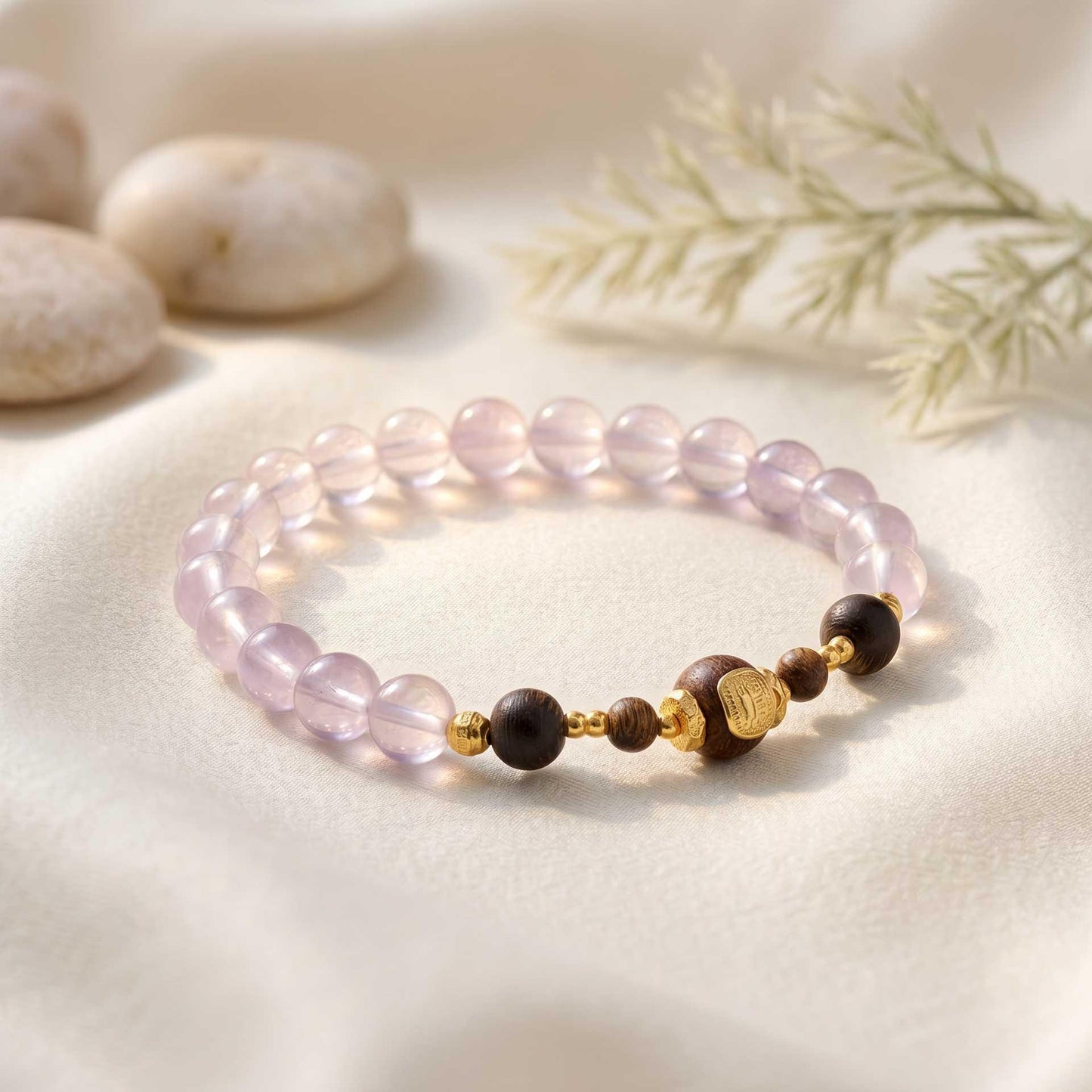 Agarwood Five-Line Rose Quartz Healing Bracelet