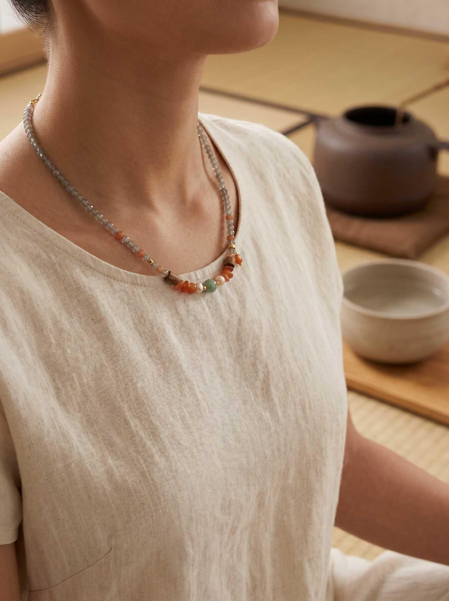 Moonstone Carnelian Agarwood Calm Necklace
