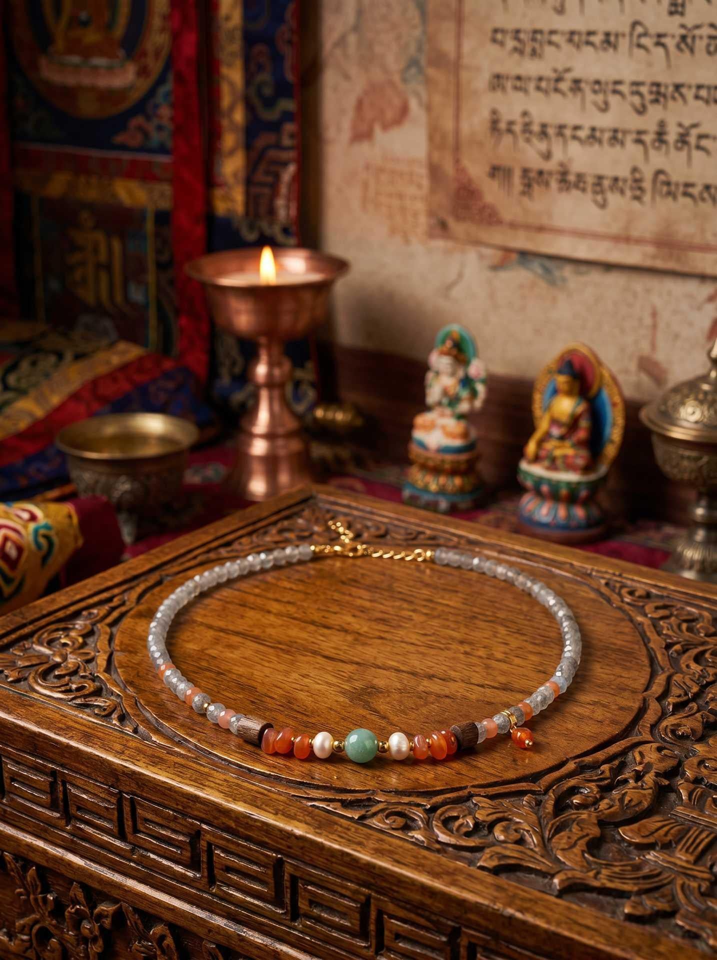 Moonstone Carnelian Agarwood Calm Necklace