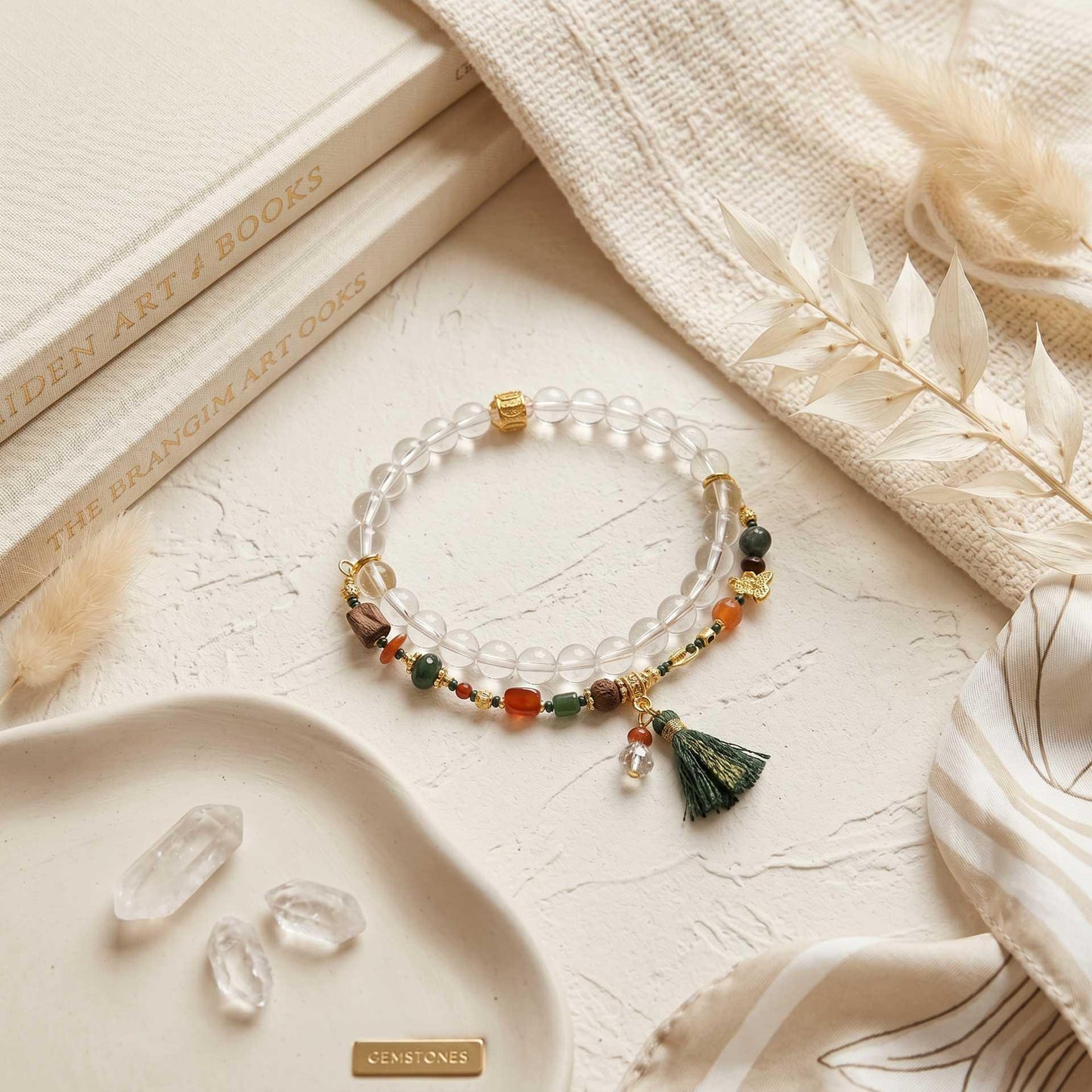 Clear Quartz Jade Tassel Purify Bracelet Set