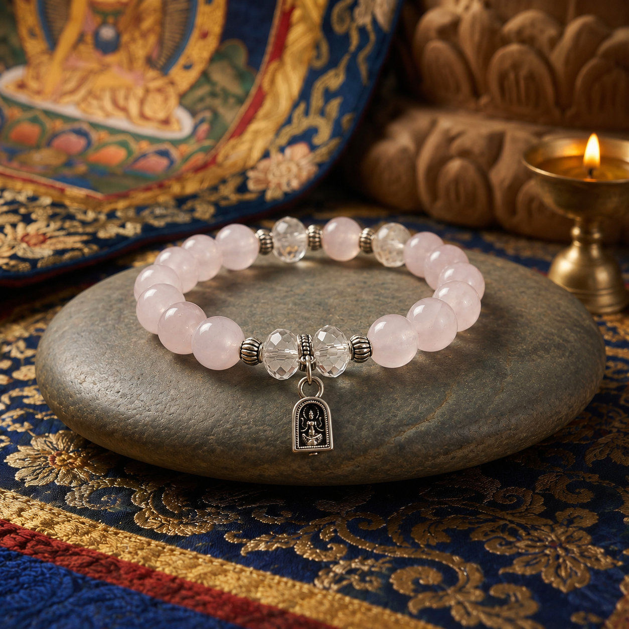 Mindful Rose Quartz Buddha Shrine Bracelet
