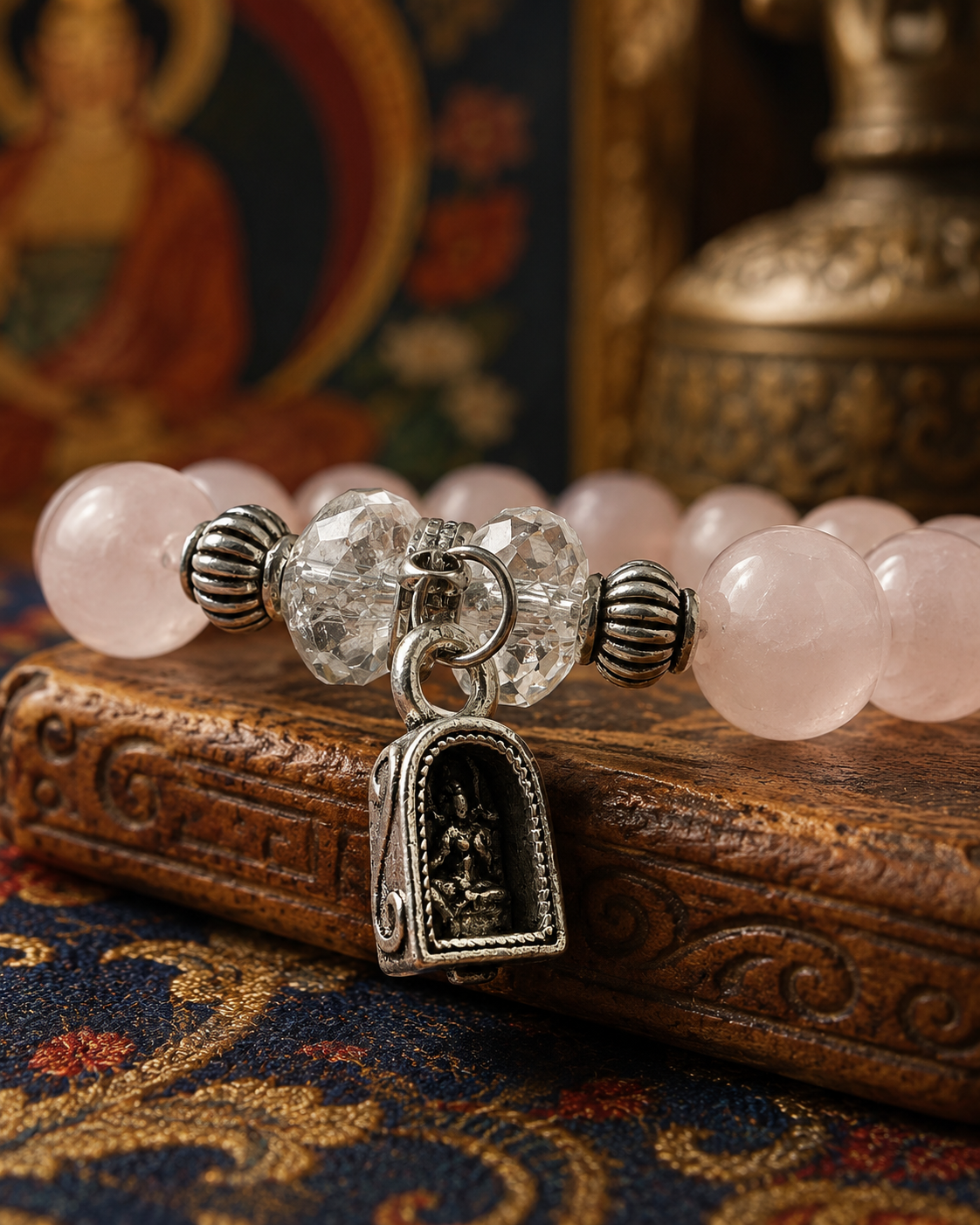 Mindful Rose Quartz Buddha Shrine Bracelet