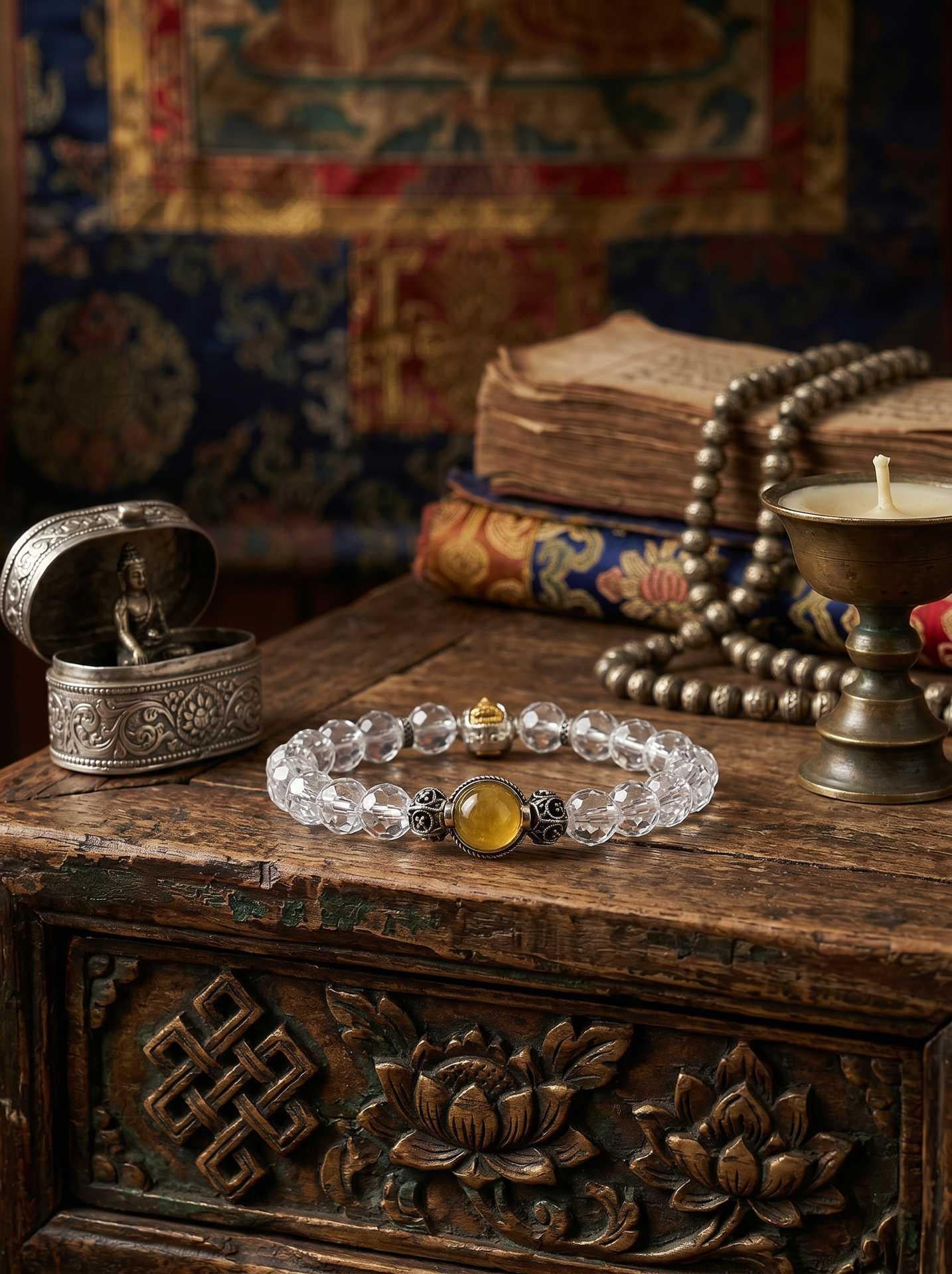 Clear Quartz Buddha Fortune Bracelet