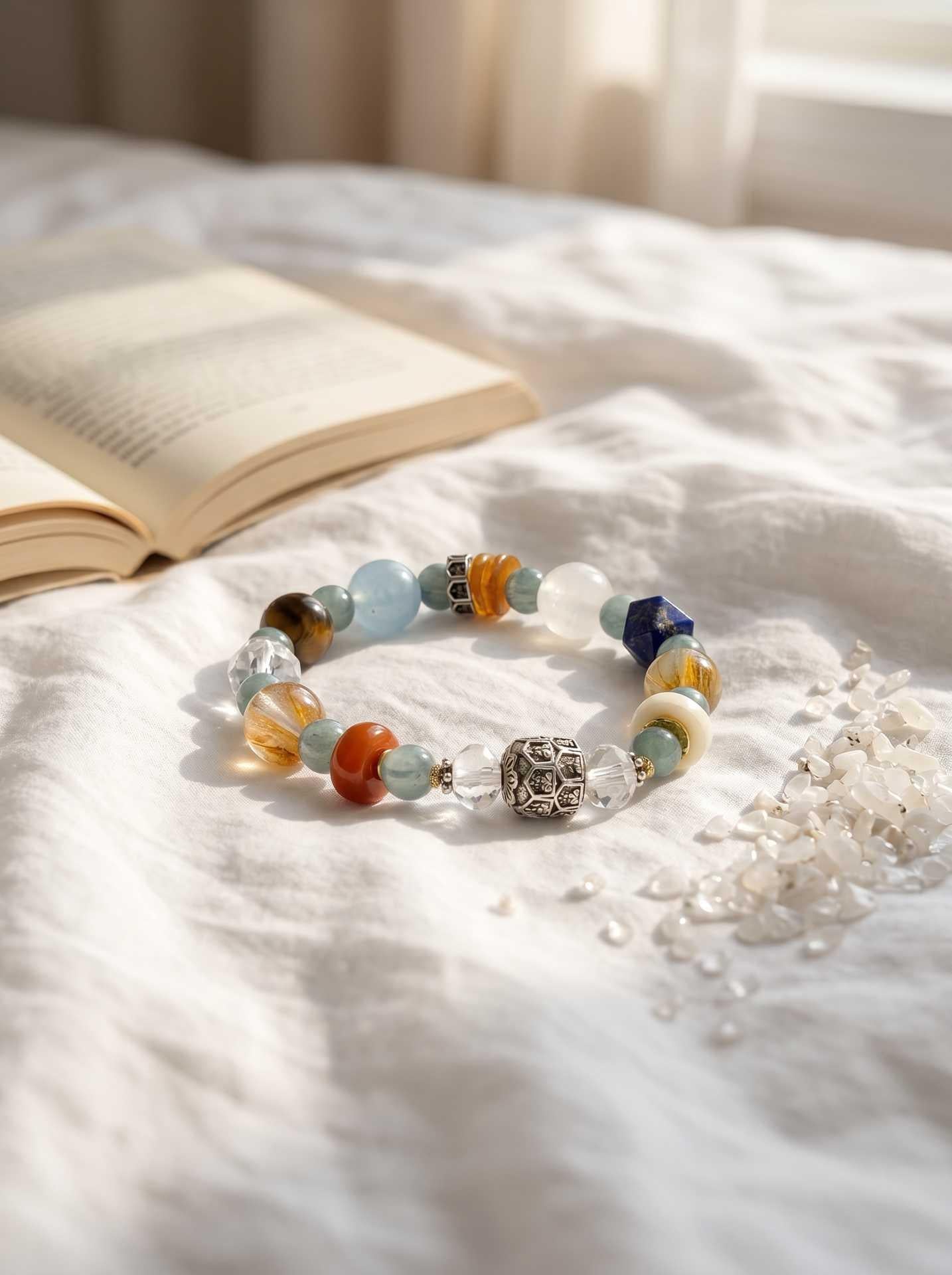 Multi-Gemstone Tibetan Buddha Charm Bracelet