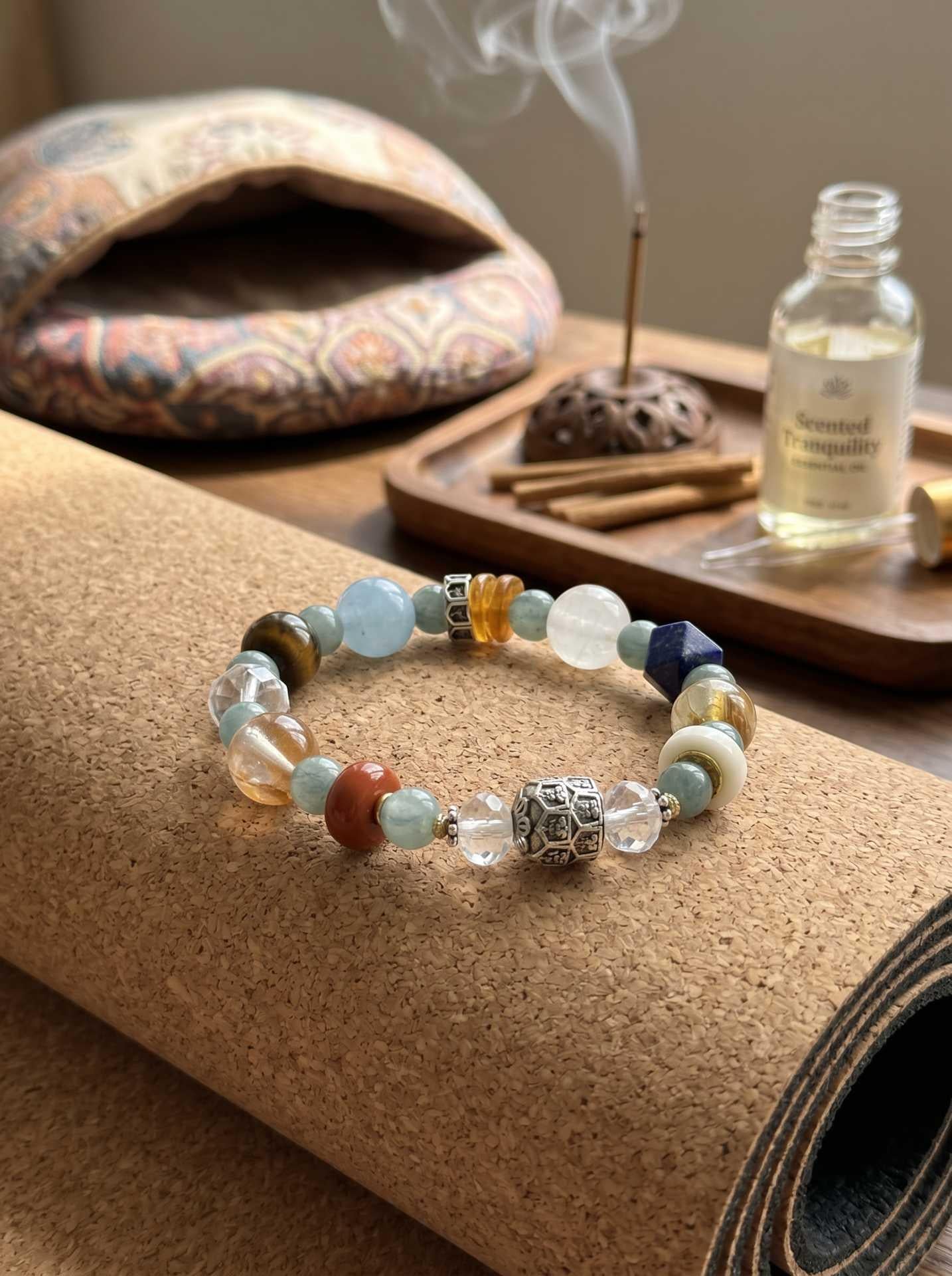 Multi-Gemstone Tibetan Buddha Charm Bracelet