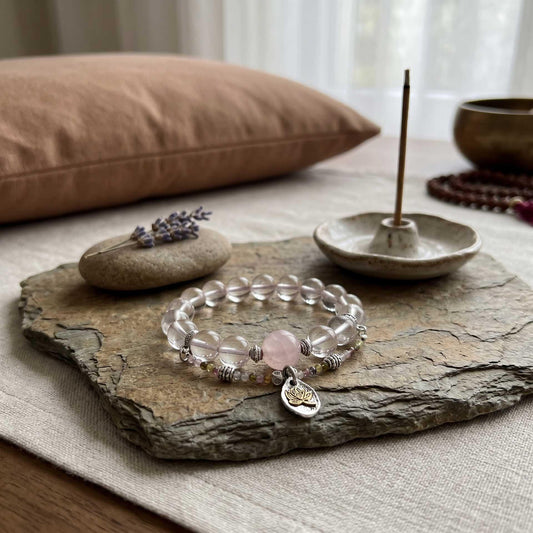 Rose Quartz Lotus Charm Bracelet — Healing Edition