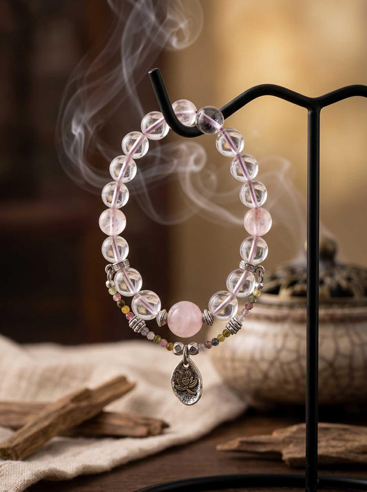 Rose Quartz Lotus Charm Bracelet — Healing Edition