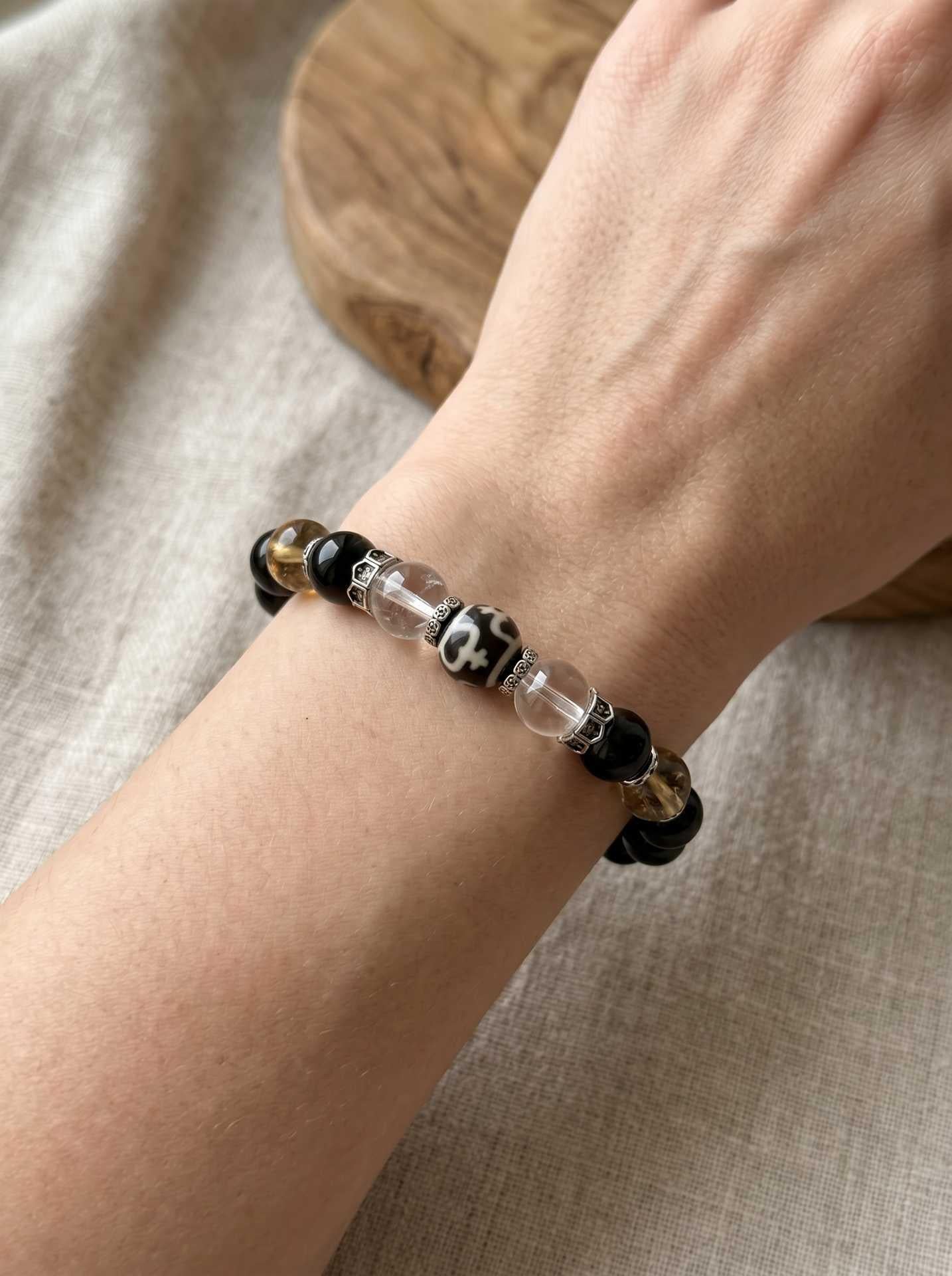 Obsidian Treasure Vase Dzi Protection Bracelet