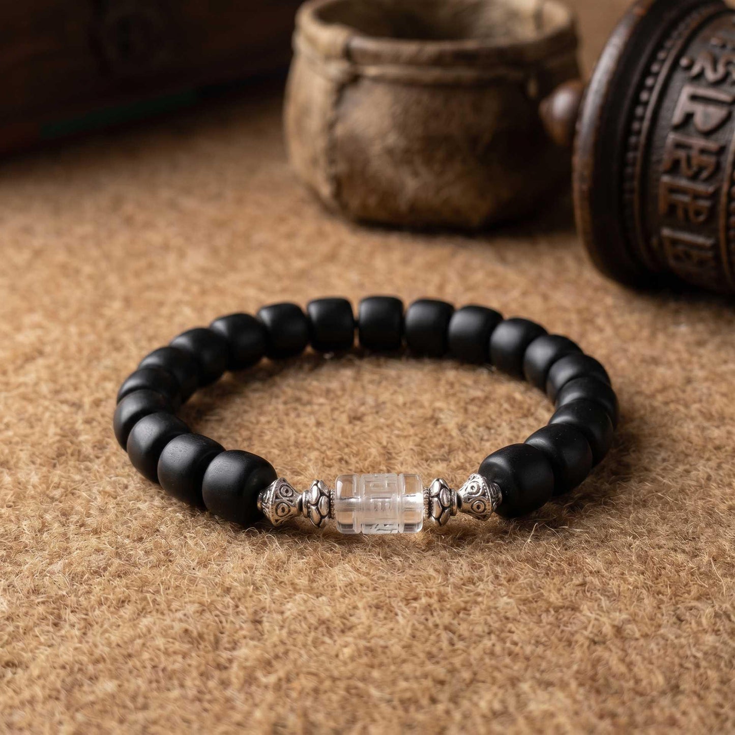 Obsidian Om Mantra Straight-Cut Protection Bracelet