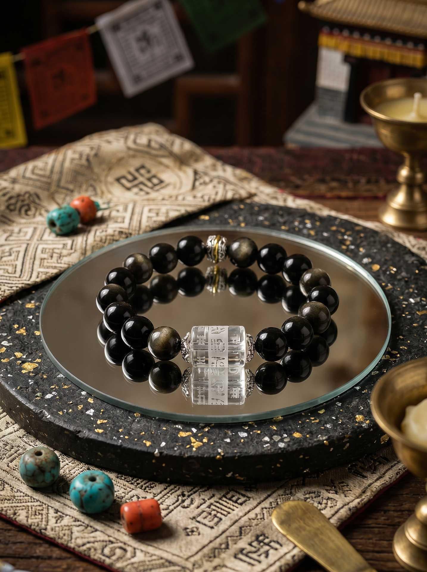 Golden Obsidian Monkey King's Vow Protection Bracelet