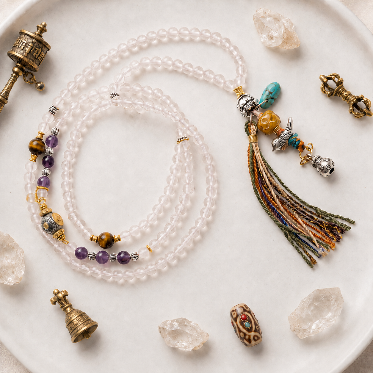 Ganesh Blessing & Wealth Pink Crystal Multi Gem Wrap Bracelet