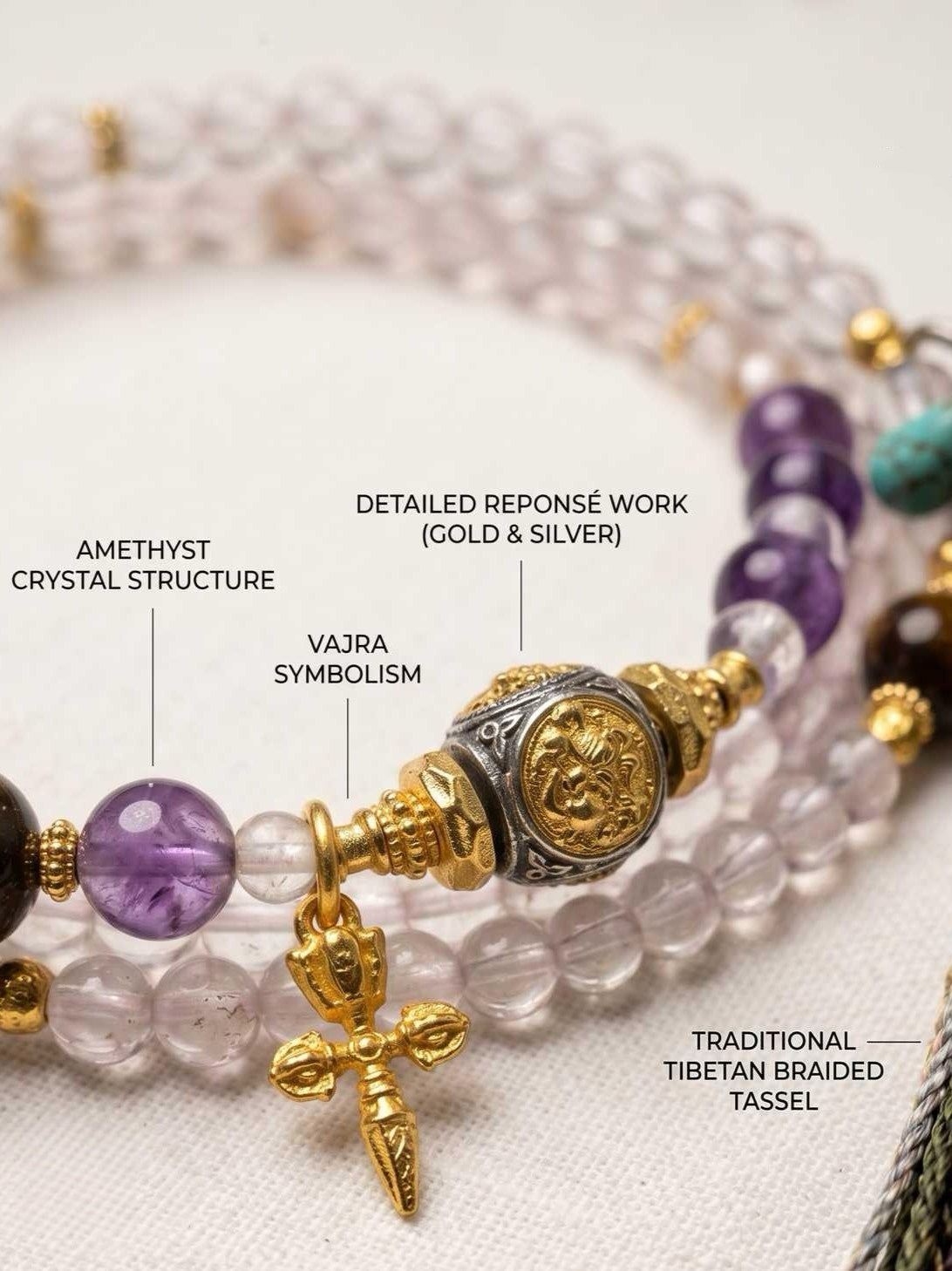 Ganesh Blessing & Wealth Pink Crystal Multi Gem Wrap Bracelet