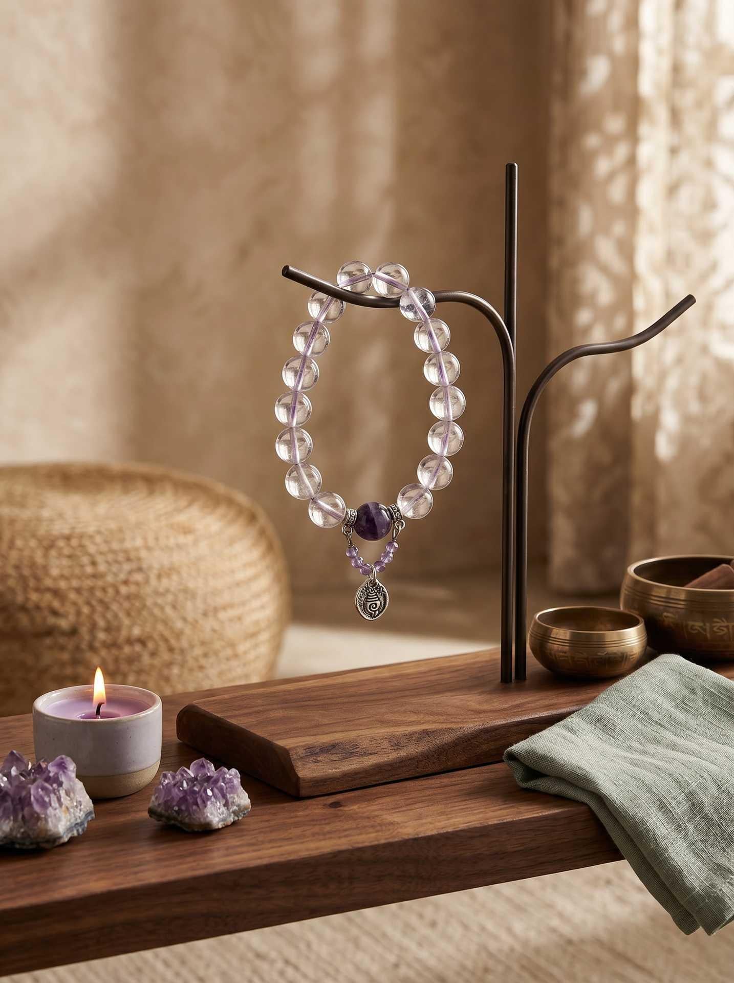 Obsidian Straight-Cut Protection Bracelet with Om Crystal
