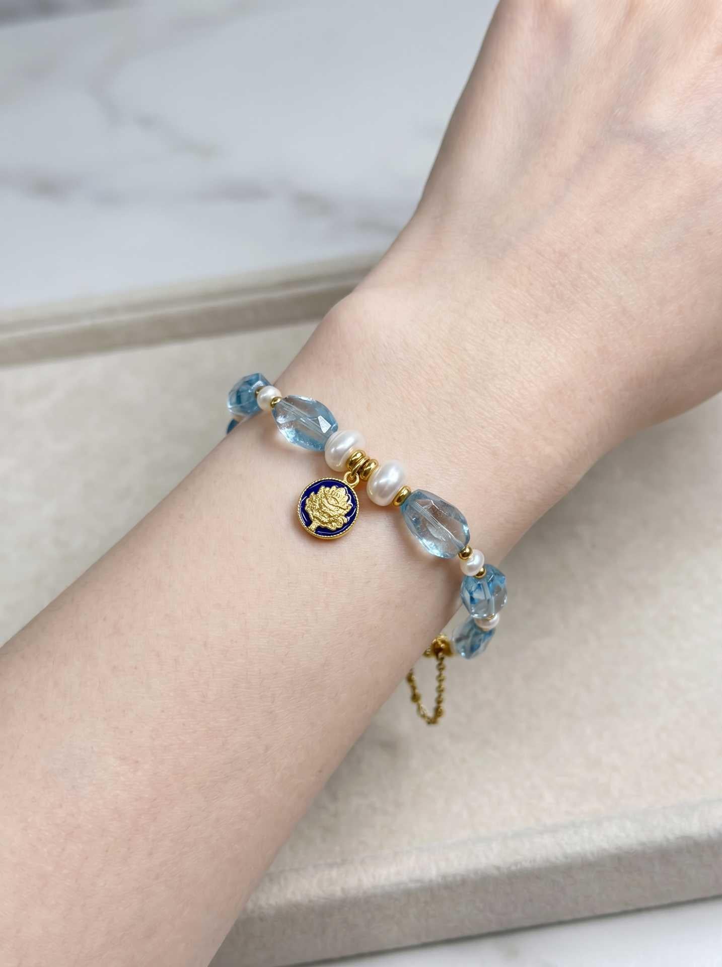 Kubera Azure Topaz Himalayan Bracelet — floating detail, full view