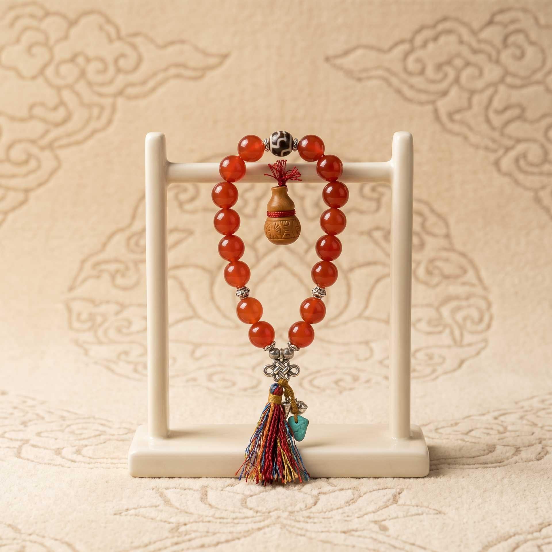 Vessel Dorje Red Agate Bracelet — main product photo on stand