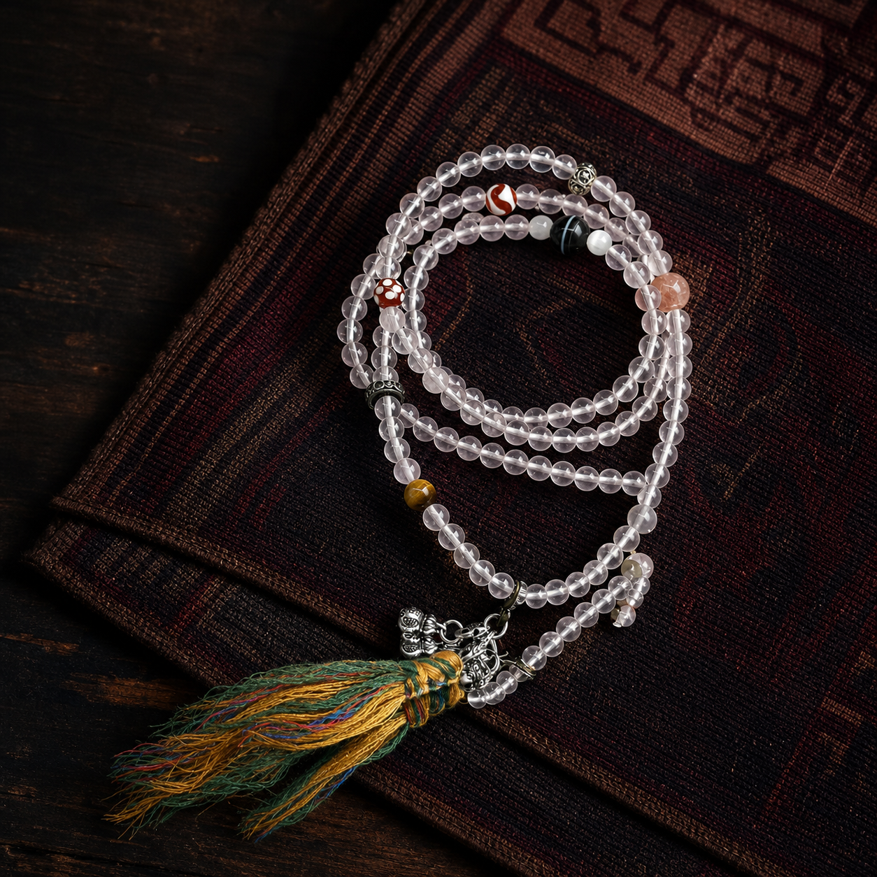 Tibetan Rose Quartz Multi-Gem Wrap Bracelet — main product photo