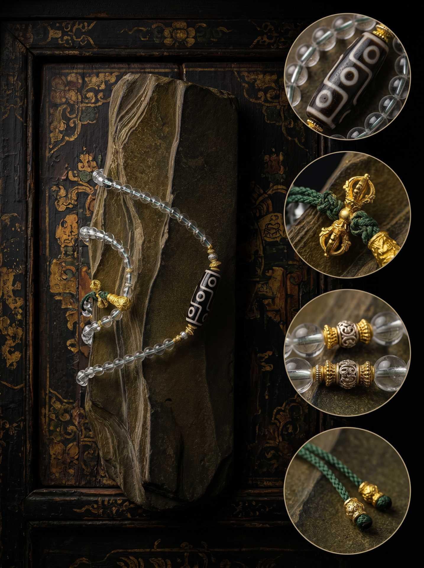 Nine-Eye Dzi Top Bead Peace & Protection Mala