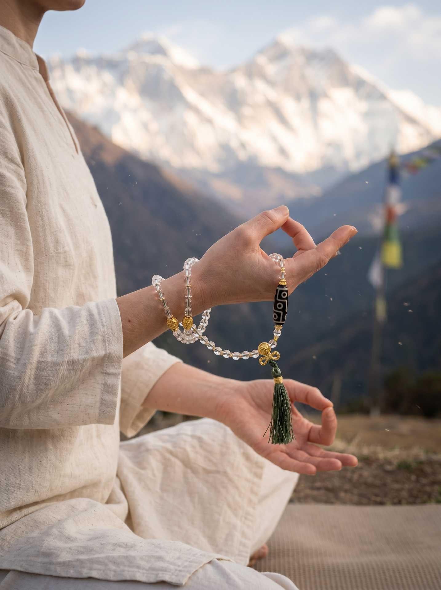 Nine-Eye Dzi Top Bead Peace & Protection Mala