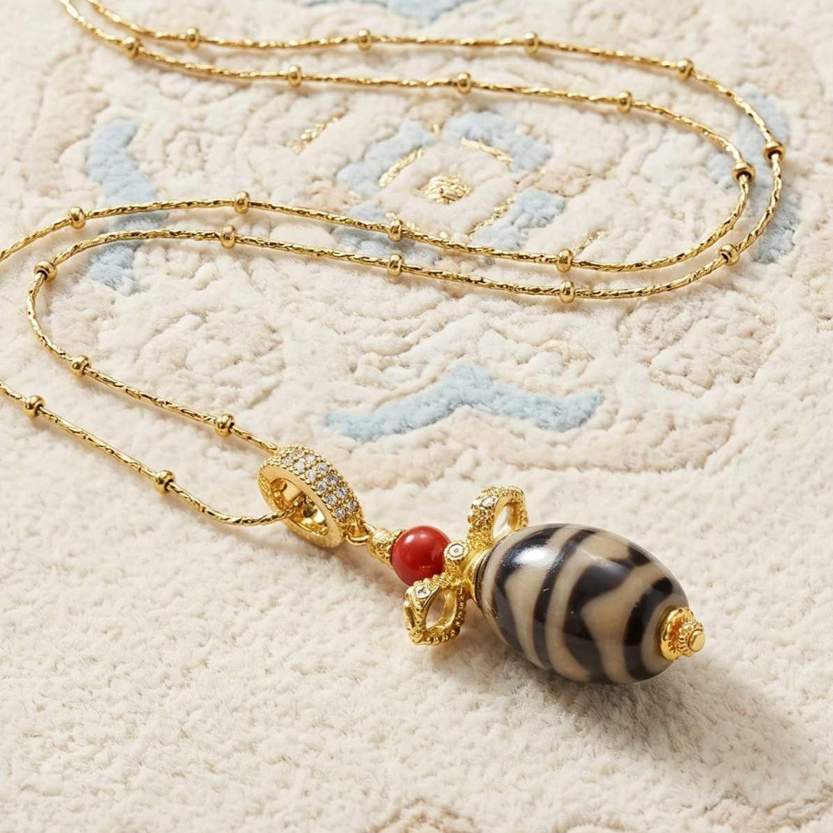 Illusion-Clearing & Peace Pendant Necklace | Vajra & Tiger Tooth Dzi