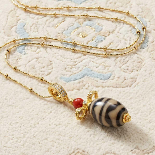 Illusion-Clearing & Peace Pendant Necklace | Vajra & Tiger Tooth Dzi