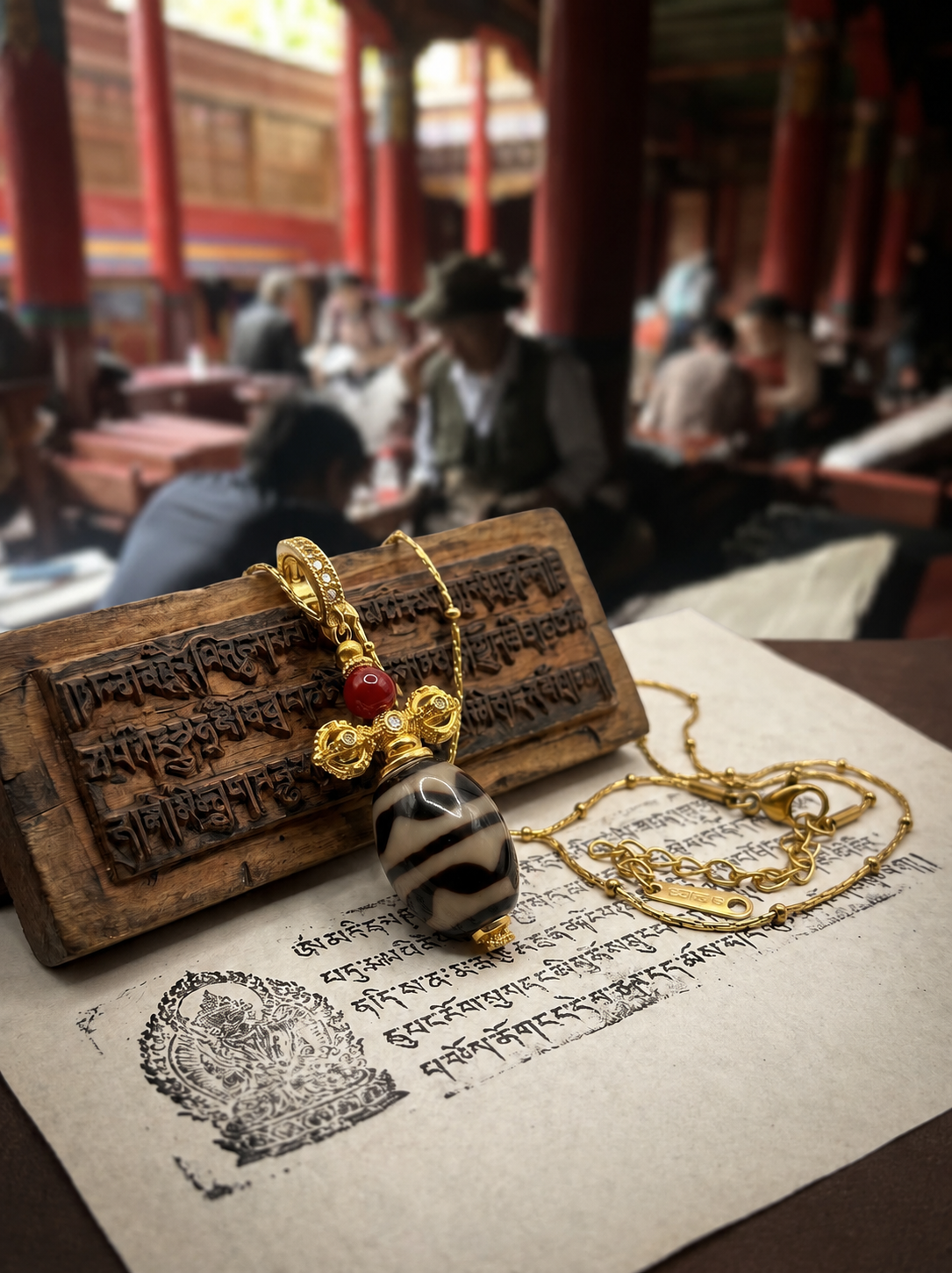 Illusion-Clearing & Peace Pendant Necklace | Vajra & Tiger Tooth Dzi